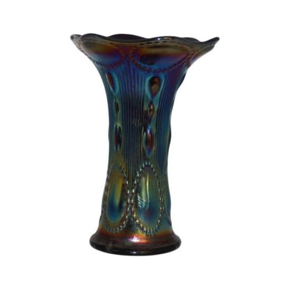 Antique Imperial Carnival Glass Vase Electric Blue/Purple Iridescent Carnival 8' - Picture 4 of 10